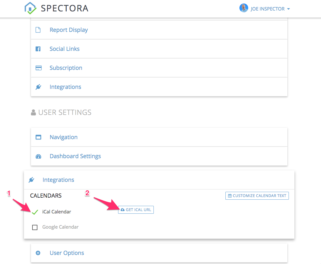 Spectora iCal feed 